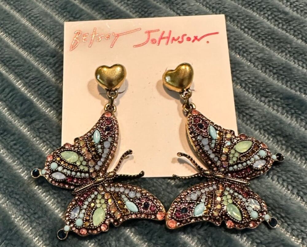 Betsey Johnson Boho Butterfly Crystal Drop Statement Earrings - NWT